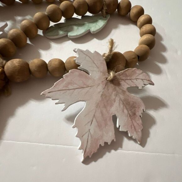 CLEARANCE! Fall Leaf Garland Wooden Beads Jute Tassels Hooks Decor Thanksgiving - Picture 2 of 5